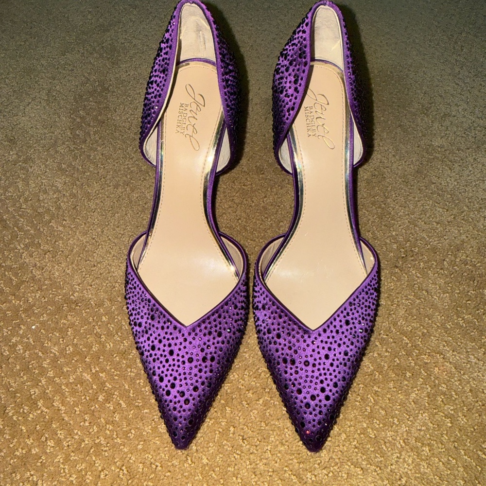 Jewel Badgley Mischka Purple Embellished Pointed-Toe D'Orsay Pumps
